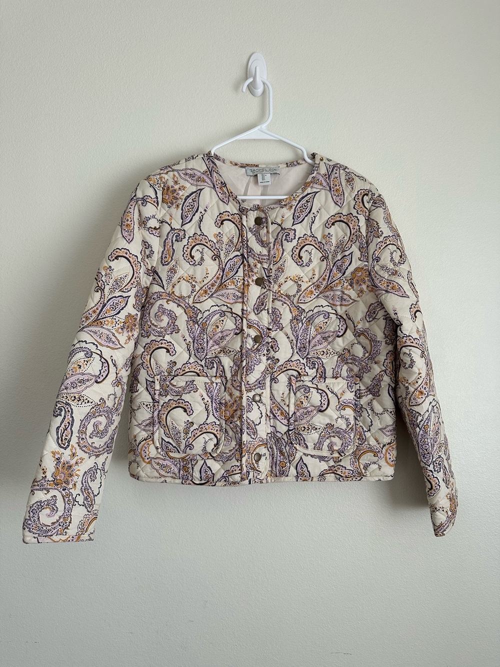 Rachel Zoe Quilted Boho Paisley Printed Jacket - Cream/Purple